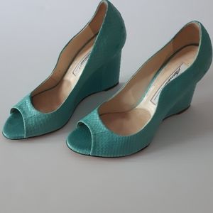 Brian Atwood Teal Reptile Wedges Size 37.5